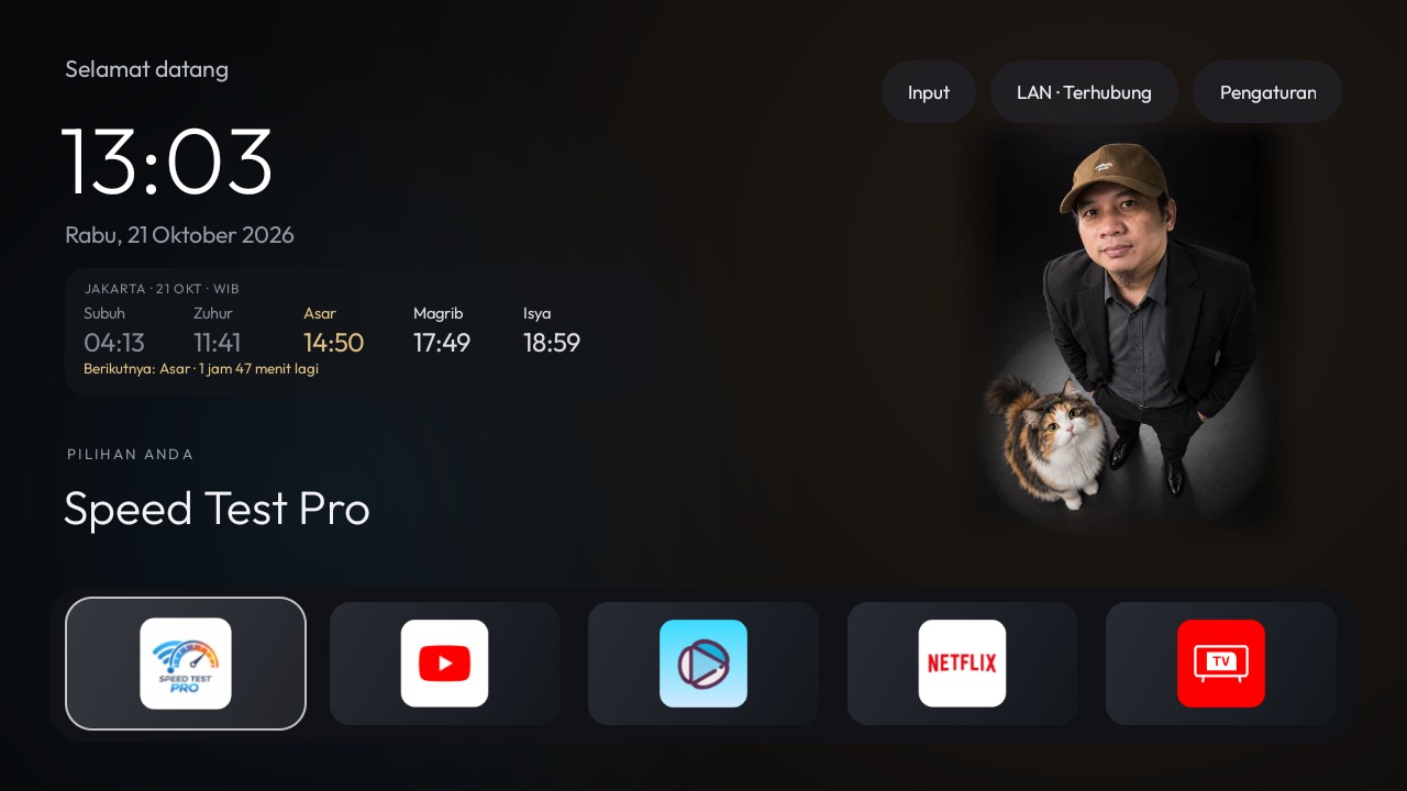 Tampilan antarmuka launcher kustom Ruang TV di Android TV