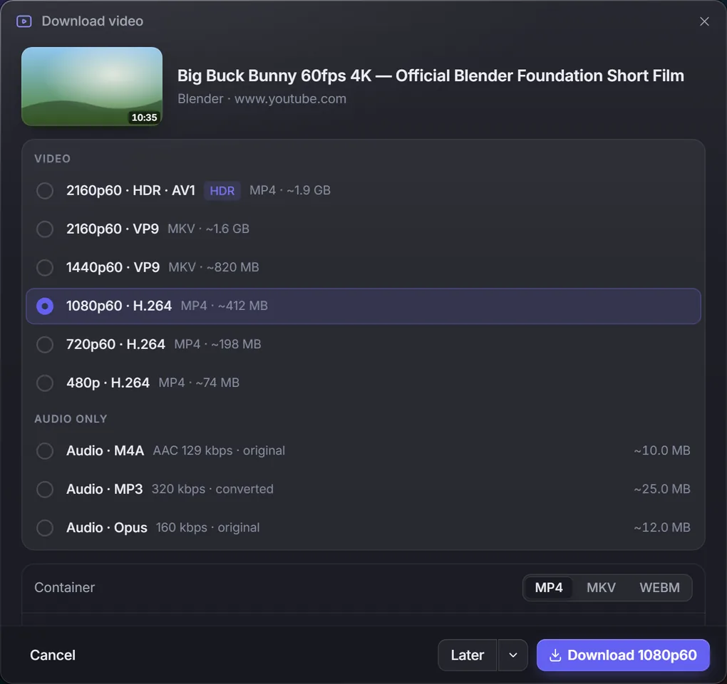 Menu video downloader terintegrasi di Prism